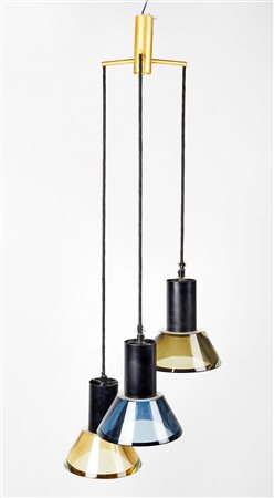 Seguso (Venezia,  - ) 
Lampada a sospensione a tre pendenti 
 Cm 82x38ø