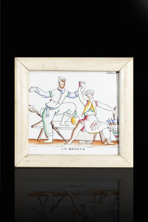 GIO PONTI<BR>Milano 1891 - 1979<BR>Piastrella mod. La bevuta