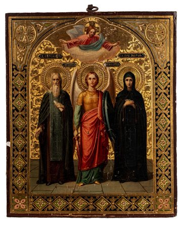 Icona su tavola con Arcangelo Michele e Santi. Russia, 
