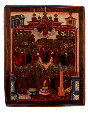 Icona su tavola della Protezione della Santissima Madre di Dio (Pokorov). Russia, 