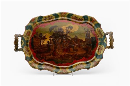 Vassoio biansato di forma mossa decorato ad "Arte Povera". Venezia, secolo XVIII