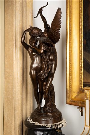 Grande gruppo in bronzo intitolato "Fugit Amor". Da un modello di Ernest Damè, Parigi, fine secolo XIX