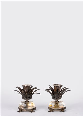 Coppia di candelieri in argento e cristallo di roсса