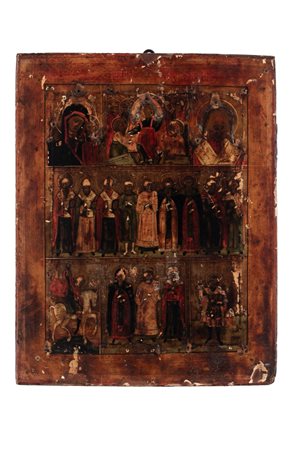 Icona su tavola dei santi protettori. Russia, 