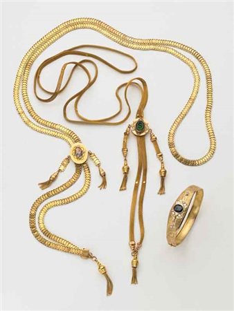 Lotto composto da due saliscendi in oro giallo 585/1000, g. 86,70 con...