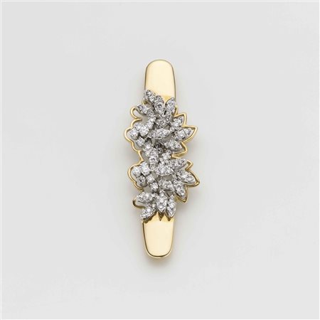 Spilla in oro giallo e bianco con diamanti rotondi g. 18,20 Yellow and white...