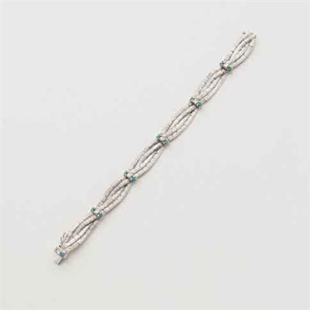 Bracciale in oro bianco lucido e satinato con diamanti rotondi taglio a...