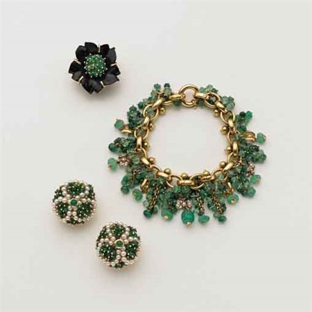 GIODORO Lotto in oro giallo composto da bracciale con charms di smeraldo e...