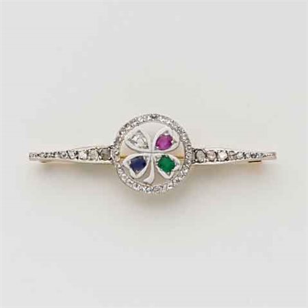 Spilla in oro e argento con diamanti rotondi taglio mezza rosetta e dentro al...