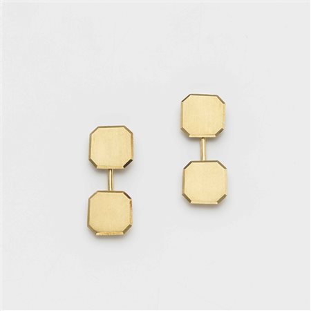 Gemelli ottagonali in oro giallo lucido e satinato, marchio del "Fascio",...