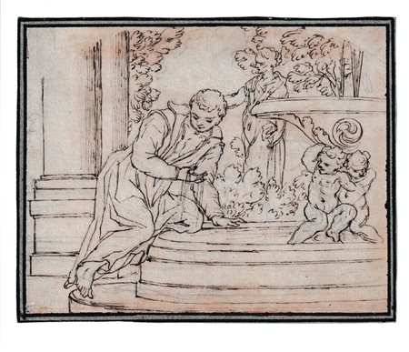  
Studio con un giovane alla fontana scuola emiliana del XVIII secolo
 