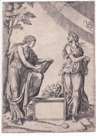 Marcantonio Raimondi (copia da) (c. 1480 - 1534) 
Due sibille e lo zodiaco 
 