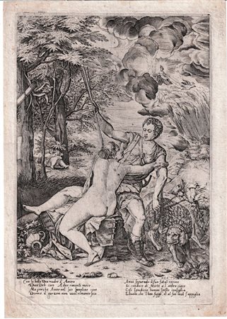 Jan Collaert II (1561 ca. - 1620 ca.) 
Venere e Adone, da Tiziano 
 