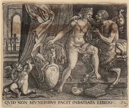 Johann Theodor de Bry (1561 - 1623) 
QUID NON MUNERIBUS FACIT INSATIATA LIBIDOS 
 