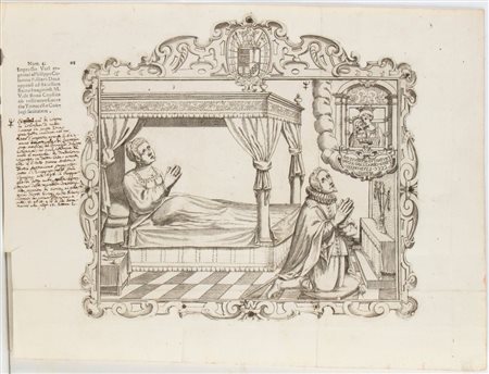  
Stampa devozionale: Voto d'argento di Lucrezia Tomacelli e Filippo I Colonna XVII secolo
 