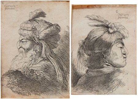 Il Grechetto (Genova, 1609  - Mantova, 1664) 
Testa di d'uomo volto a destra | Testa di vecchio volto a sinistra 
 