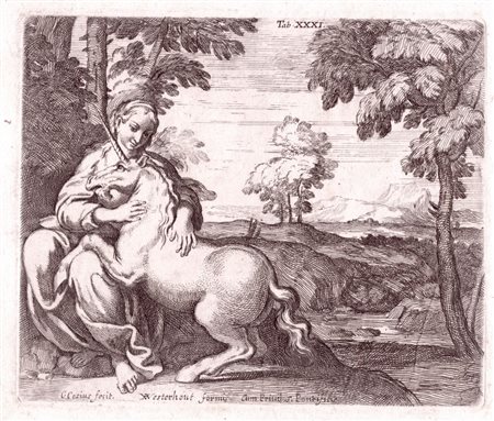 Carlo Cesio (1622 - 1682) 
La fanciulla e l'Unicorno, da Annibale Carracci 
 
