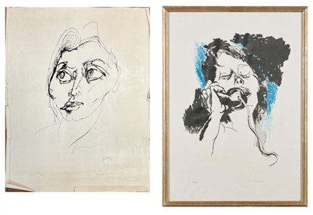 Renato Guttuso Lotto composto da due stampe offset raffiguranti volti
cm 69x49
f