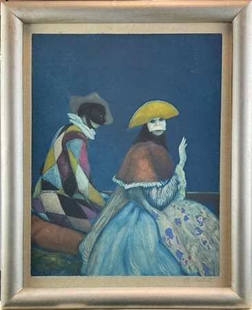 Romeo Costetti "Maschere veneziane" 
monotipo
cm 50x40
firmato in basso a destra