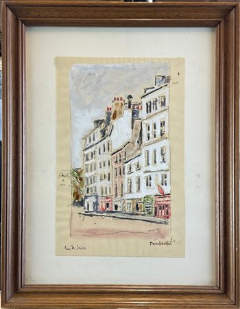 Orfeo Tamburi "Rue de Seine" 
studio per dipinto a tecnica mista su carta
cm 21,