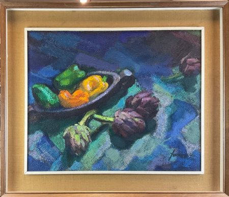 Mario Venzo "Natura morta con carciofi e peperoni" 
olio su masonite
cm 55x70
fi