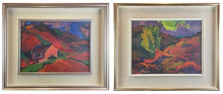 Mario Venzo Lotto composto da due oli, uno su tela e uno su cartone, raffigurant