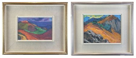 Mario Venzo Due oli su cartone raffiguranti paesaggi, di misure diverse
cm 30x40