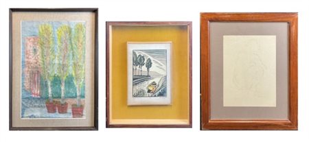 Lotto composto da un olio su tela raffigurante piante in vaso (cm 64x42) firmat