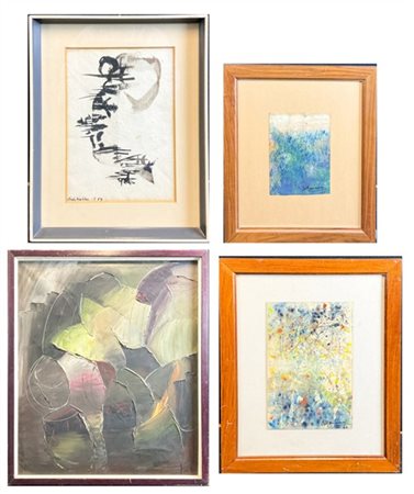 Lotto composto da tre tecniche miste su carta di soggetto astratto, due firmate
