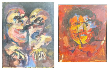 Lotto composto da due tecniche miste su compensato non firmate, di soggetti e m