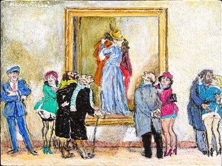 Walter Piacesi "Ammirando il bacio di Francesco Hayez" 
olio su tavola
cm 30,5x4
