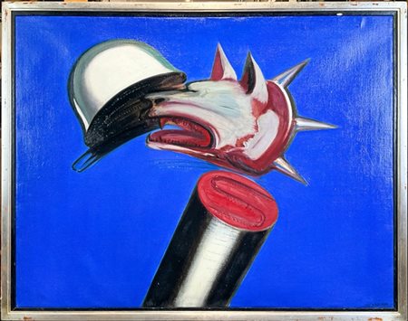 Tino Vaglieri "Abbattimento di monumento con cane" 1975
olio su tela
cm 74x95
fi