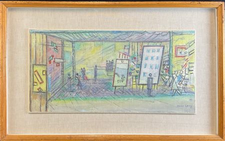 Moses Levy "In galleria" 1961
olio e tecnica mista su cartone telato
cm 30x60
fi