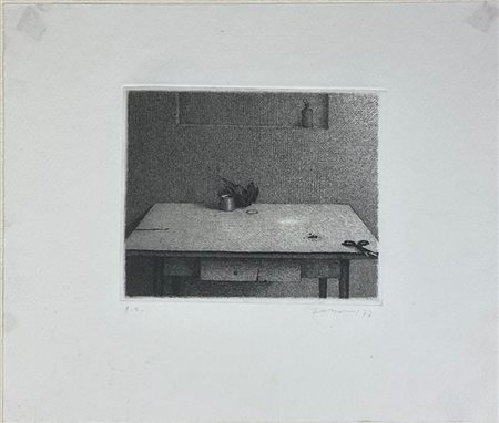 Gianfranco Ferroni "Poche cose sul tavolo" 1977
acquaforte - prova d'artista
(la