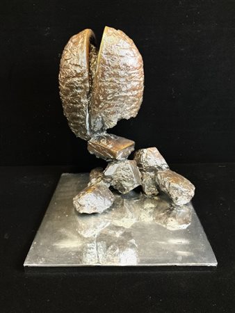 Alberto Ghinzani "Senza titolo" 
scultura in bronzo su base quadrata in acciaio