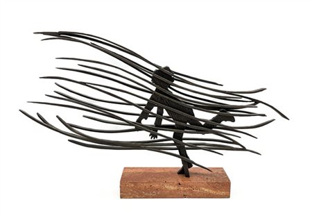 Mario Ceroli "La forza di sognare" 
multiplo in bronzo su base in marmo
h scultu