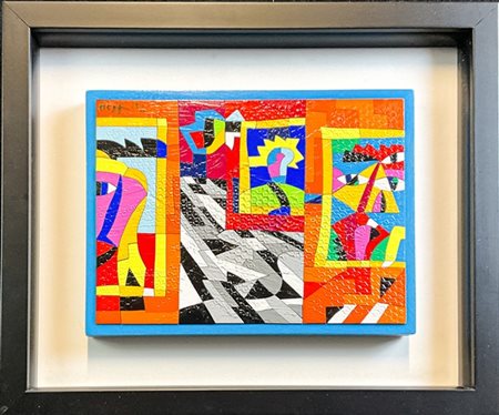 Ugo Nespolo "Quinte rosse" 
acrilici su legno
cm 18x24
firmata in alto a sinistr