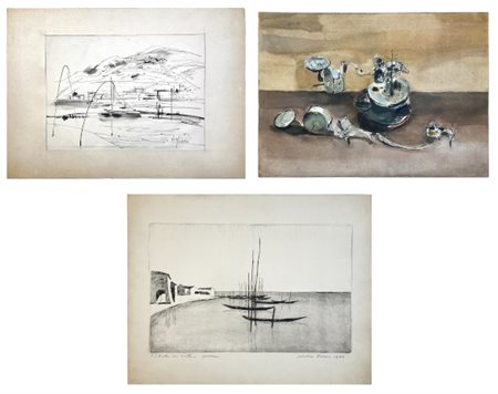 Lotto composto da due tecniche miste su carta di autore e soggetto diverso (cir