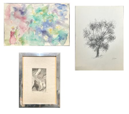 Lotto composto da un acquerello e china su carta di Dagmar Mann (cm 32x50), fir