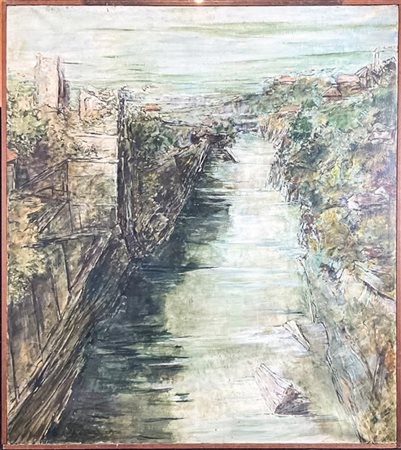 Giovanni Frangi "Dall'alto" 1977
olio su tela
cm 100x90
firmato al retro. In cor