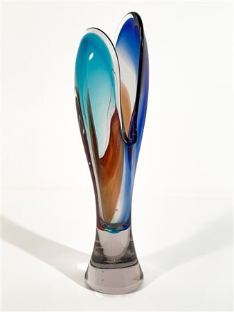 Manifattura di Murano Vaso in vetro soffiato sommerso cristallo, blu, celeste e