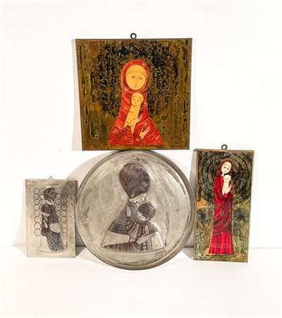 Lotto composto da due Madonne di Valenti e due di Callegaro in lamina metallica