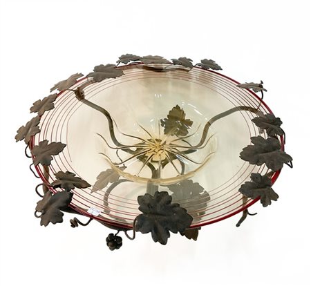 Manifattura di Murano Piatto in vetro soffiato pagliesco con filamenti di vetro