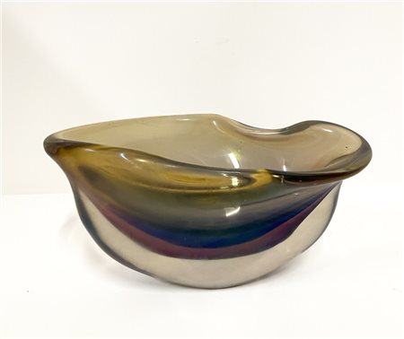 Silvano Signoretto Vaso in vetro sommerso cristallo, ametista e blu, con superfi