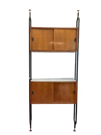 Mobile contenitore/libreria con ripiani e stipi in legno impiallacciato, strutt