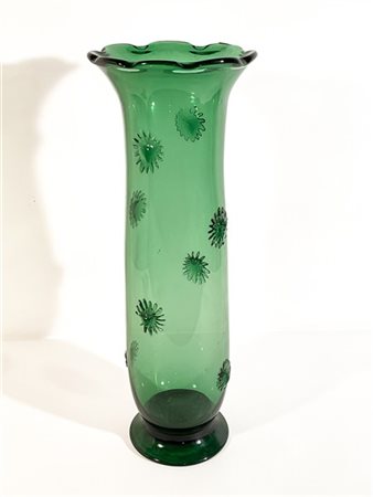 Manifattura di Empoli Grande vaso portafiori in vetro soffiato verde trasparente