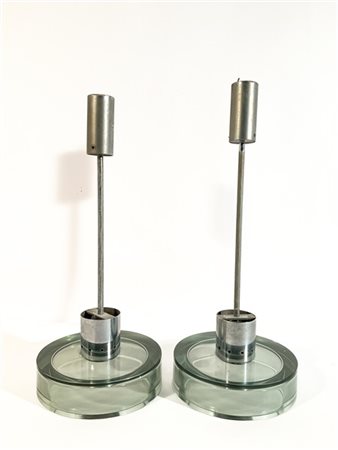 Seguso Vetri d'Arte Coppia di lampade a sospensione con diffusore in vetro molat