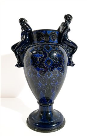 Frigyes Borszeky Vaso in maiolica smaltata blu con iridescenze. Manifattura Kera