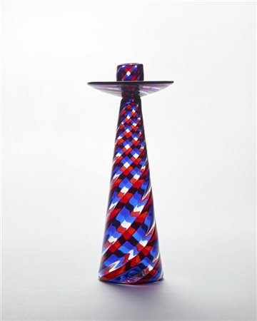 Manifattura di Murano Candeliere in vetro soffiato a canne color cristallo, blu