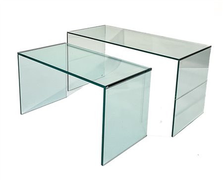 Due tavolini in vetro. Italia, anni '90/2000. (cm max 100x51x45) (difetti)